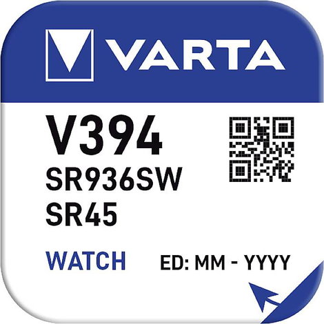 394 gombelem, ezüstoxid, 1,55V, 67 mAh, Varta SR936SW, SR936, V394, D394, 625, 280‑17, SB‑A4, RW33,  4. kép