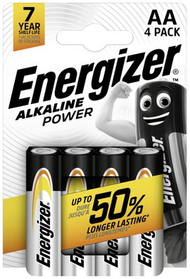 Ceruzaelem AA, alkáli mangán, 1,5V, 4 db, Energizer Power LR06, AA, LR6, AAB4E, AM3, 815, E91, LR6N