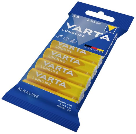 Ceruzaelem AA, alkáli mangán, 1,5V, 8 db, Varta Longlife LR06, AA, LR6, AAB4E, AM3, 815, E91, LR6N 3. kép