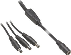 Kisfeszültségű DC tápcsatlakozóvezeték elosztó, 1x alj/ 3x dugó, 5,5 x 2,5 mm, 1,1 m, fekete, VOLTCR