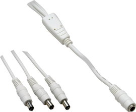 Kisfeszültségű DC tápcsatlakozóvezeték elosztó, 1x alj/ 3x dugó, 5,5 x 2,5 mm, 1,1 m, fehér, VOLTCRA