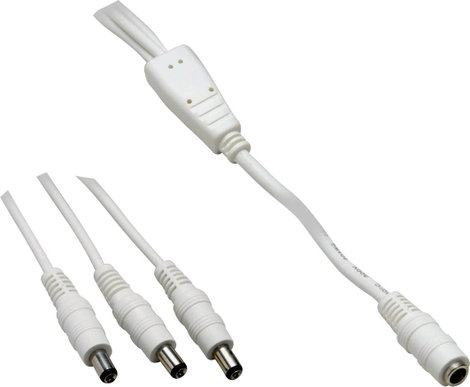 Kisfeszültségű DC tápcsatlakozóvezeték elosztó, 1x alj/ 3x dugó, 5,5 x 2,5 mm, 1,1 m, fehér, VOLTCRA