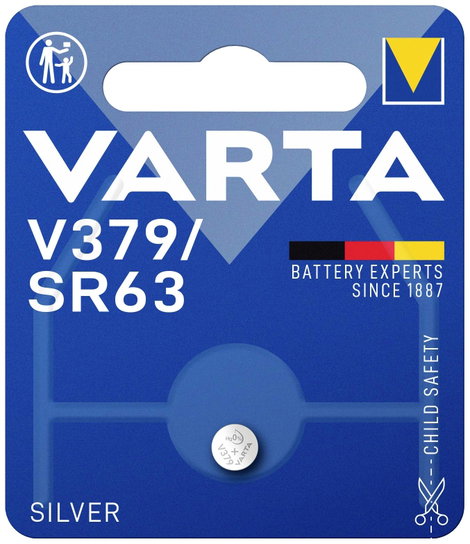 379 gombelem, ezüstoxid, 1,55V, 14 mAh, Varta SR521SW, SR63, SR521, V379, D379, 618, JA, 280‑59, SB‑ 2. kép