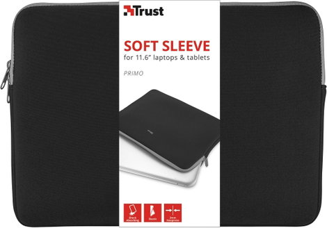 Notebook tok, cipzáros 29,5 cm (11,6) kijlező méretig, fekete színű Trust Primo Soft Sleeve 21254 4. kép