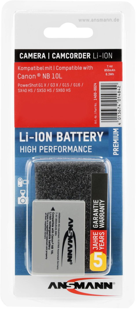 NB-10L Canon kamera akku 7,4V 850 mAh, Ansmann 4. kép