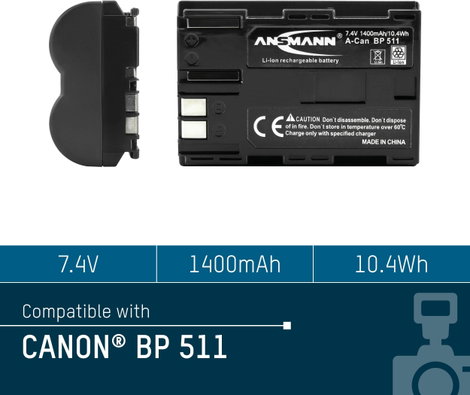 BP-511 Canon kamera akku 7,4V 1400 mAh, Ansmann 5. kép
