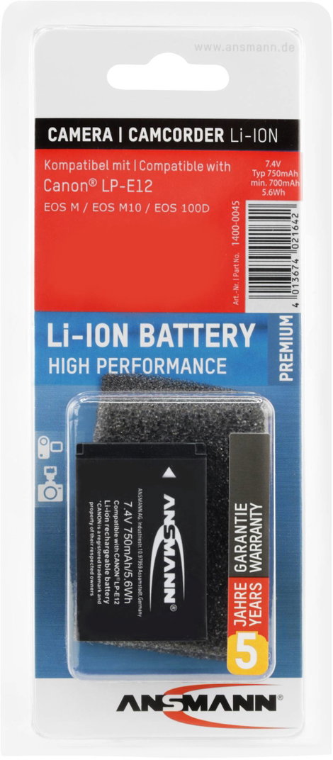 LP-E12 Canon kamera akku 7,4V 750 mAh, Ansmann 4. kép