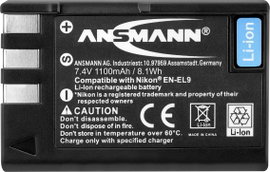 EN-EL9 Nikon kamera akku 7,4V 1200 mAh, Ansmann