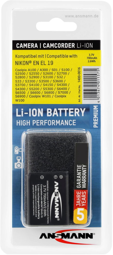 EN-EL19 Nikon kamera akku 3,7V 700 mAh, Ansmann 4. kép