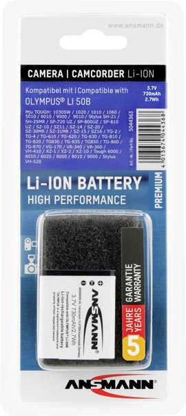 LI-50B Olympus kamera akku 3,7V 850 mAh, Ansmann