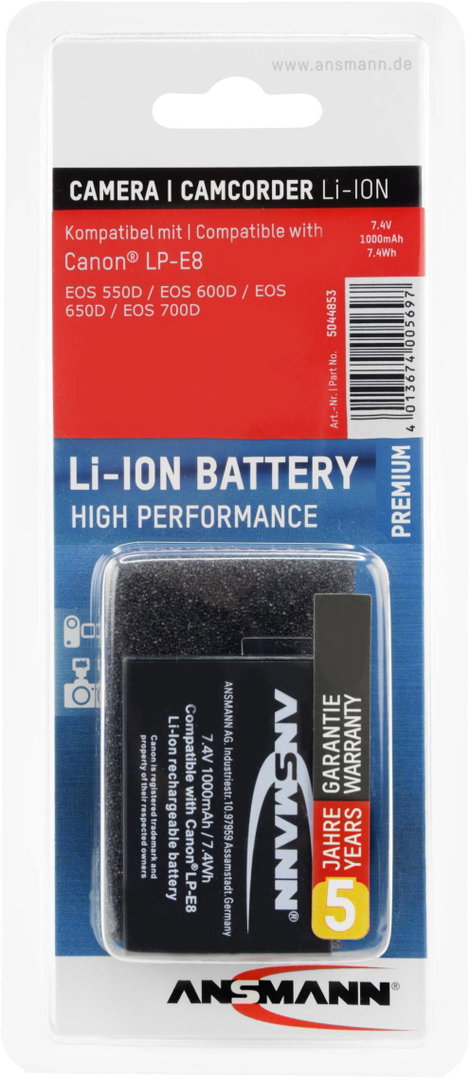 LP-E8 Canon kamera akku 7,4V 1000 mAh, Ansmann 4. kép