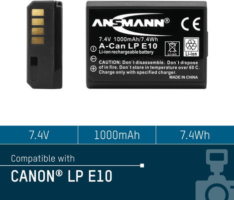 LP-E10 Canon kamera akku 7,4V 1000 mAh, Ansmann 5. kép