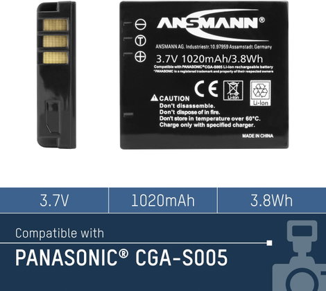 CGA-S005E, CGA-S005 Panasonic kamera akku 3,7V 1150 mAh, Ansmann 9. kép