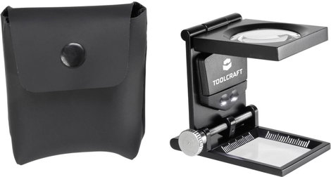 Talpas nagyító, összecsukható szál nagyító, LED világítással 6x-os nagyítással 28 mm, fekete színű T