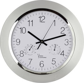 Analóg rádiójel vezérelt falióra, pára-/hőmérővel, Ø 34 cm