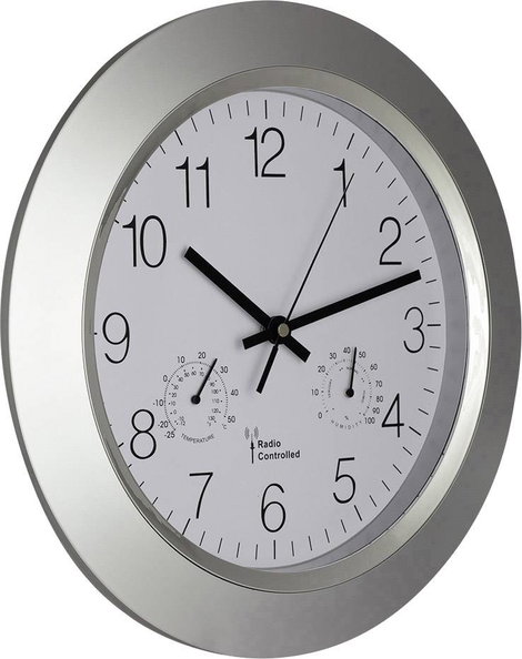 Analóg rádiójel vezérelt falióra, pára-/hőmérővel, Ø 34 cm 3. kép