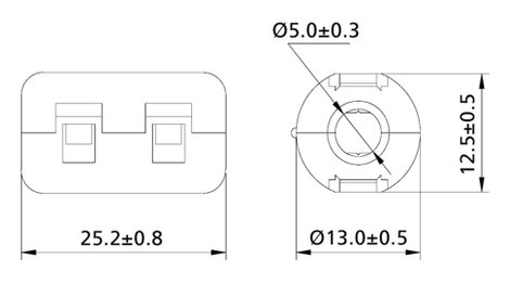 Felpattintható zavarszűrő ferrit 120 Ω, kábel Ø max. 5 mm, 13 x 12,5 mm, TRU COMPONENTS TC-KFR50 2. kép
