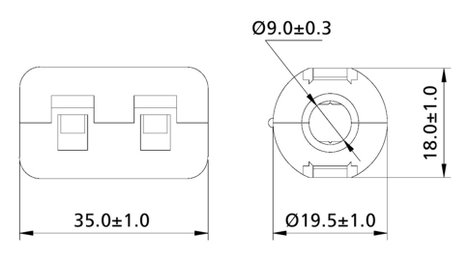 Felpattintható zavarszűrő ferrit 160 Ω, kábel Ø max. 9 mm, 19,5 x 18 mm, TRU COMPONENTS TC-KFR90 2. kép