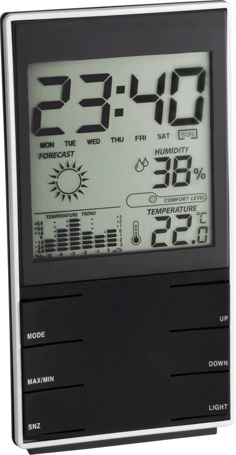 Digitális időjárásjelző állomás, komfort jelzés, fekete, TFA 35.1102.01