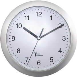 Analóg rádiójel vezérelt falióra, Ø 25 cm, ezüst
