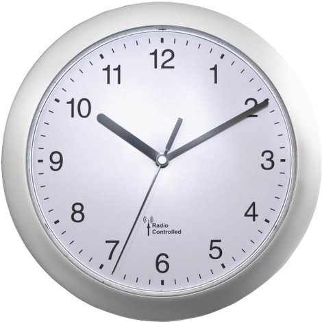 Analóg rádiójel vezérelt falióra, Ø 25 cm, ezüst