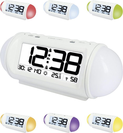 Rádiójel vezérelt digitális ébresztőóra hőmérővel, Wake up Light, 185x75x75 mm, Techno Line WT 499