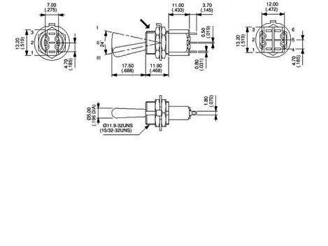 Karos billenőkapcsoló 1 x (be)/ki/(be) 250 V/AC 3 A, APEM 5637MA 2. kép
