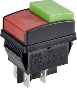 Nyomógomb 250 V/AC 10 A 2 x KI/BE TRU COMPONENTS TC-R13-537A B/R/G Reteszelő