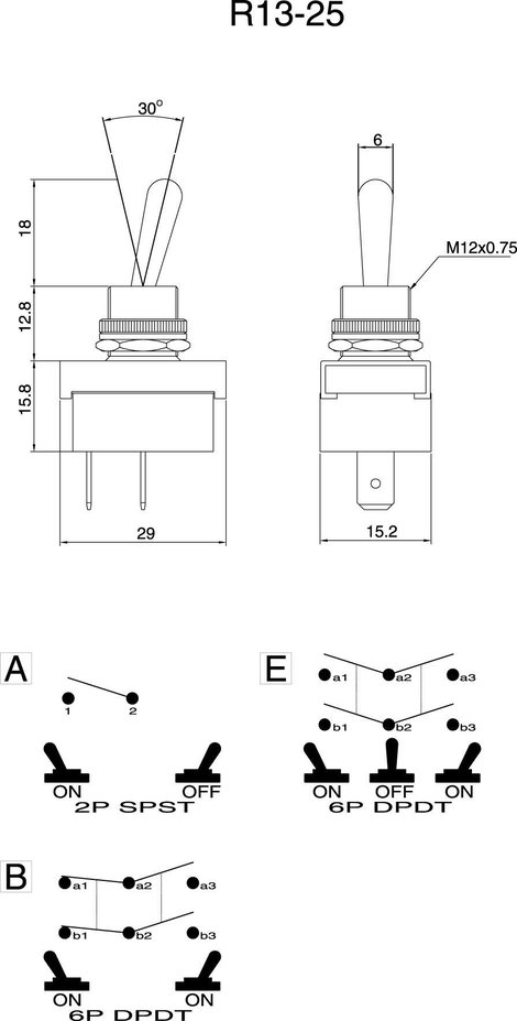 Karos billenőkapcsoló 250 V/AC 6 A 1 x KI/BE TRU COMPONENTS TC-R13-25A1-05 Reteszelő 2. kép