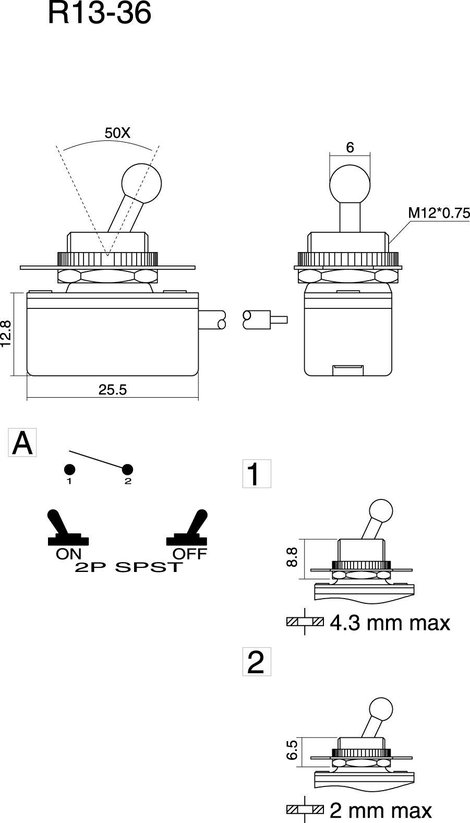 Karos billenőkapcsoló 250 V/AC 3 A 1 x KI/BE TRU COMPONENTS TC-R13-36A2-05 Reteszelő 2. kép