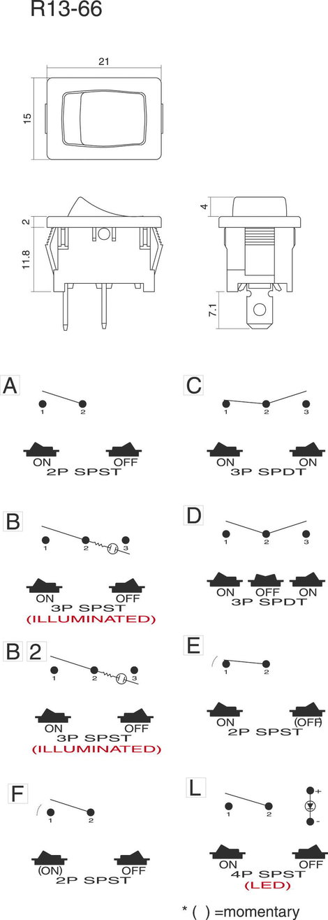 Billenőkapcsoló R13-66C-02, Tru Componets 2. kép