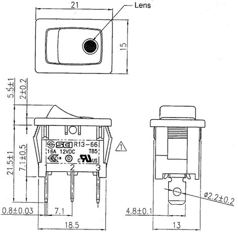 Billenőkapcsoló R13-66B-02, Tru Componets 4. kép