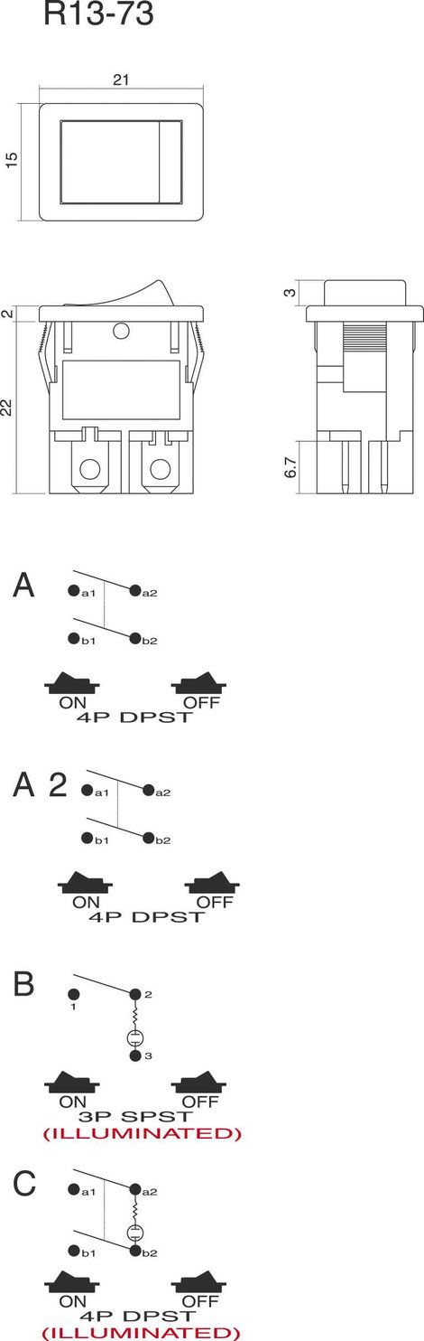 Billenőkapcsoló R13-73A-02, Tru Componets 2. kép