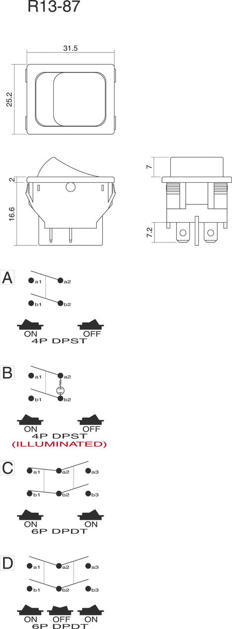 Billenőkapcsoló R13-87D-02, Tru Componets 2. kép
