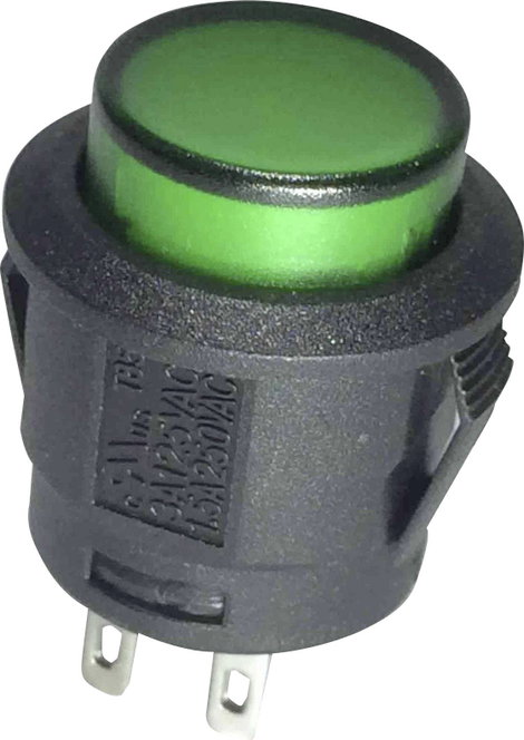 Nyomógomb 250 V/AC 6 A 1 x KI/(BE) TRU COMPONENTS TC-R13-527AL-02GN Nyomó