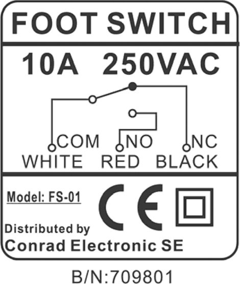 Lábkapcsoló, 250 V/AC 10 A 1 pedál, 1 váltó, FS-01 1 db 6. kép