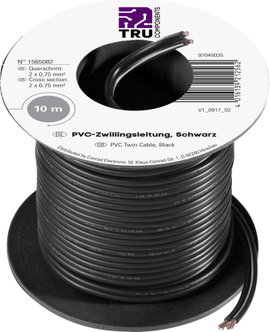 PVC huzal 2 x 0,75 mm², fekete, 10 m, Tru Components