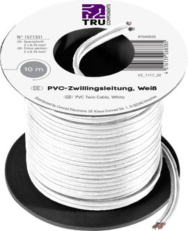 PVC huzal 2 x 0,75 mm², fehér, 10 m, Tru Components