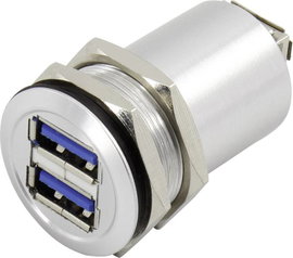 Beépíthető USB aljzat, 2x USB 3.0 aljzat A, 2x USB 3.0 aljzat A, fekete, Tru Components USB-14-BK 14