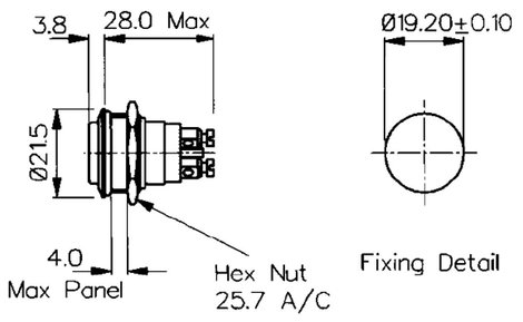 Vandálbiztos nyomógomb 1A/50VAC, 21,5 MM 2. kép