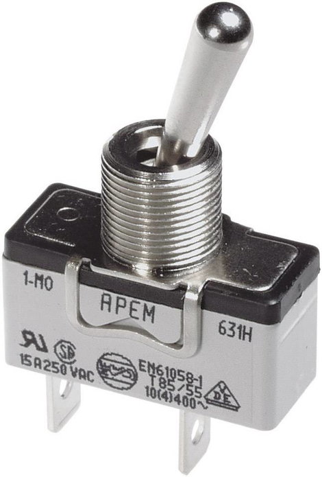 Nagyáramú billenőkapcsoló 250 V/AC 15 A 1 x ki/be, APEM 631H/2 / 6313676