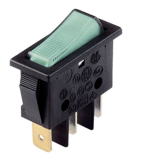 Világítós billenőkapcsoló 250 V/AC 16 A 1x ki/be, fekete/zöld, B116C1E00000