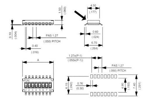 SMD DIP kapcsoló RM 1,27MM 2pólusú 2. kép