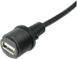 Beépíthető USB aljzat, USB 2.0 A aljzat, 1 m kábel, IP 67, Tru Components TC-A-KAB-USBA-FS-1M-203