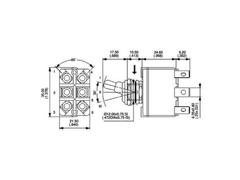 APEM karos kapcsoló 1 x be/ki/be 250 V/AC 6 A, 3639NF/2 2. kép
