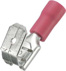 Lapos csúszósaru hüvely, elosztós, 6,3 x 0,8 mm, részlegesen szigetelt, piros, Tru Components 158309