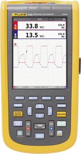 Kézi oszcilloszkóp 20 MHz 2 csatorna, multiméter funkciók, Fluke 123B/EU