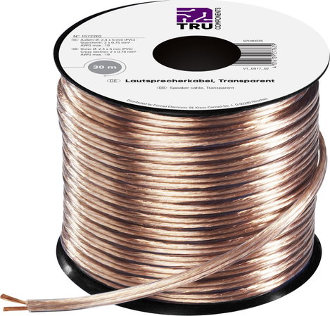 Hangszórókábel, 2 x 0,75 mm², 30 m, Tru Components