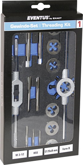 Menetvágó készlet 16 részes HSS metrikus M3, M4, M5, M6, M8, M10, M12 Eventus 70607