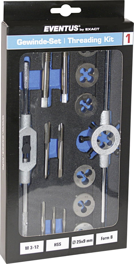 Menetvágó készlet 16 részes HSS metrikus M3, M4, M5, M6, M8, M10, M12 Eventus 70607